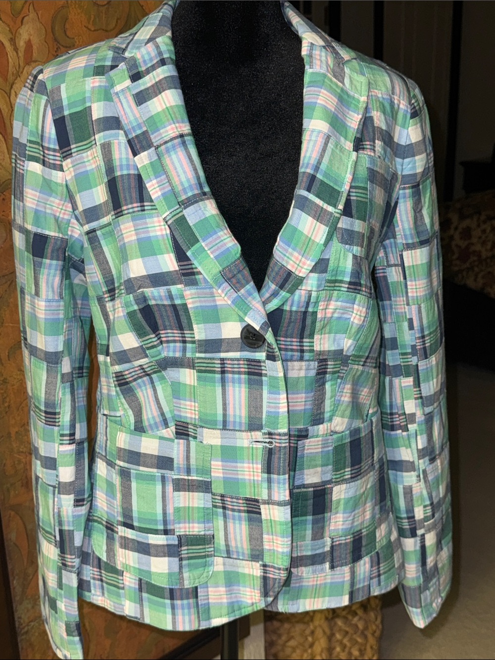Talbots Plaid Green & Navy Women’s Tailored Blazer NWT